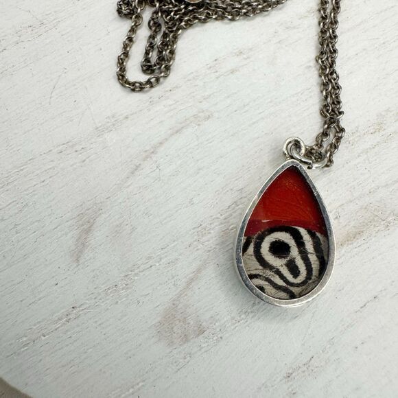 950 Silver Morpho And Red Butterfly Two Sided Pendant Necklace Fairycore Whimsy - Picture 2 of 16